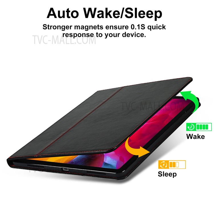 Crazy Horse Texture Genuine Leather Stand Design Drop-proof Wake/Sleep Function Tablet Case for Apple iPad Pro 12.9-inch (2021) - Black-4