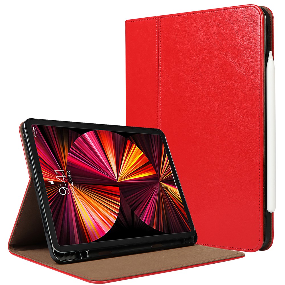Crazy Horse Texture Wake/Sleep Function Genuine Leather Anti-fall Tablet Case with Stand for Apple iPad Pro 11-inch (2021) - Red