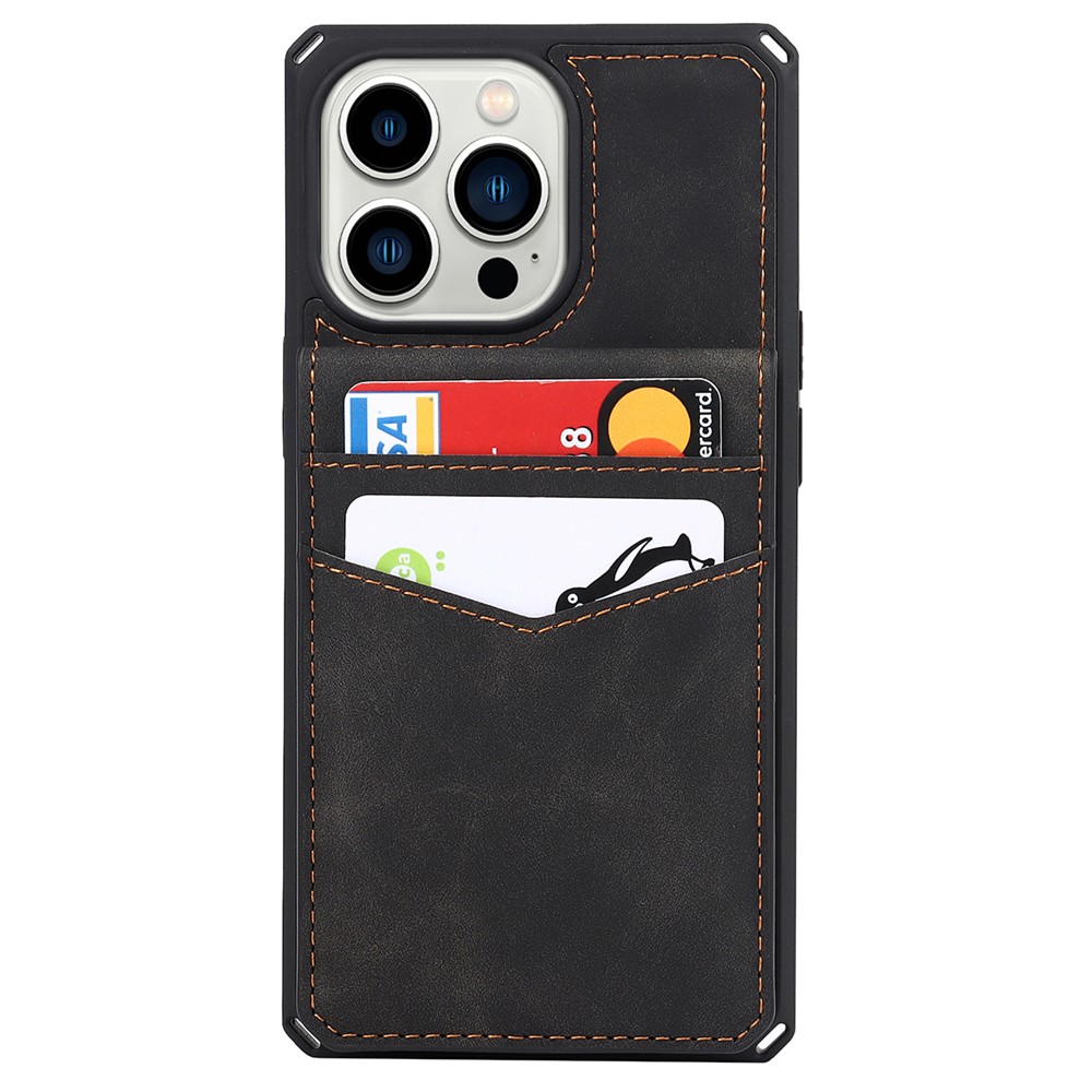 Vertical Flip Button Closure Card Slots Skin-touch Anti-scratch PU Leather Coated TPU Phone Case with Kickstand for iPhone 13 Pro Max 6.7 inch - Black-2