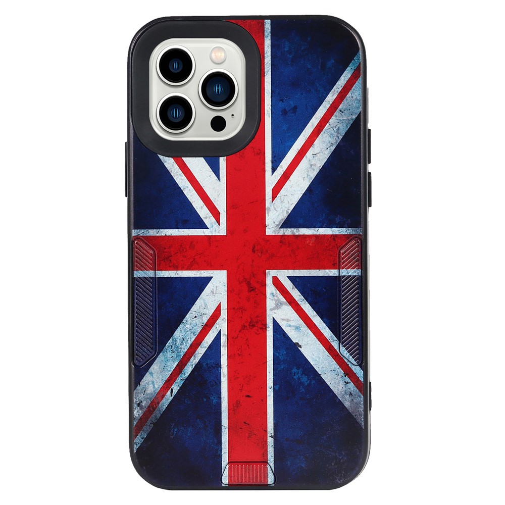 Pattern Printing Anti-fall Anti-scratch TPU + PC Phone Case Shell with Strap for iPhone 13 Pro Max 6.7 inch - UK Flag-2