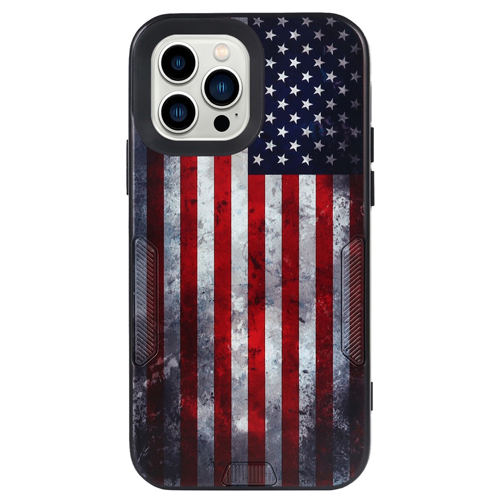 Anti-drop Anti-scratch Pattern Printing TPU + PC Phone Case Shell with Strap for iPhone 13 Pro 6.1 inch - US Flag-2