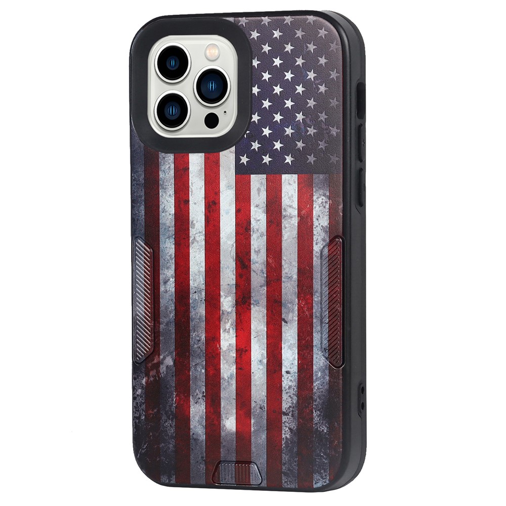 Anti-drop Anti-scratch Pattern Printing TPU + PC Phone Case Shell with Strap for iPhone 13 Pro 6.1 inch - US Flag-3