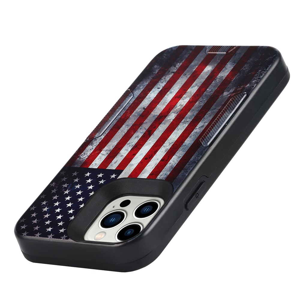 Anti-drop Anti-scratch Pattern Printing TPU + PC Phone Case Shell with Strap for iPhone 13 Pro 6.1 inch - US Flag-8