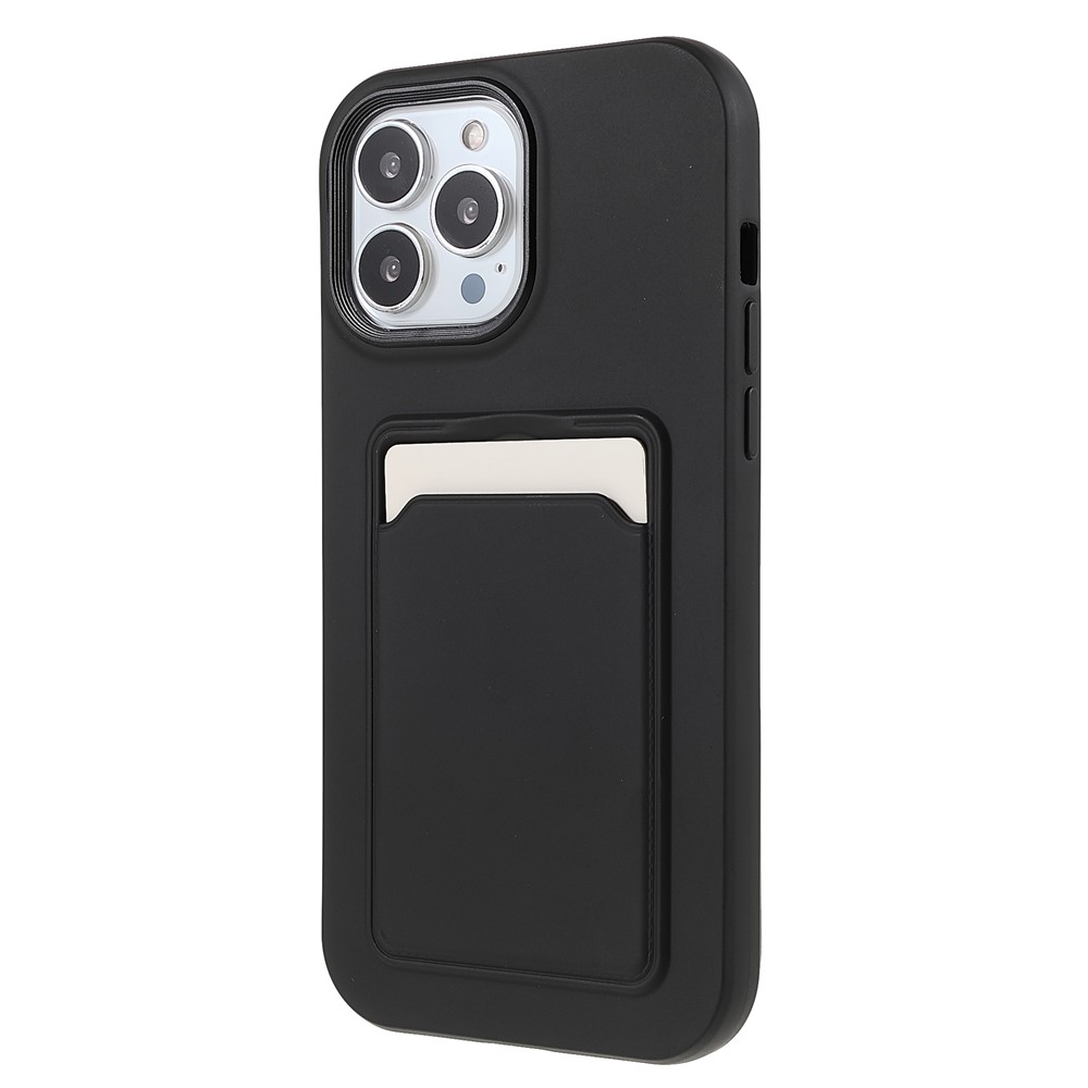 Rubberized Surface Card Slot Design Anti-scratch PC+TPU Hybrid Case Cover for Phone 13 Pro 6.1 inch - Black-3