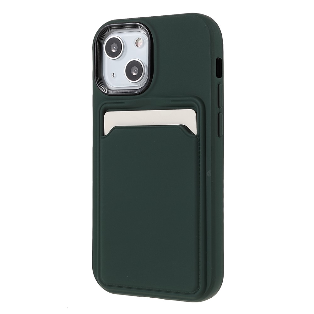 Rubberized Surface PC+TPU Hybrid Cases Card Slot Design Anti-drop Protective Case Cover for iPhone 13 6.1 inch - Blackish Green-3