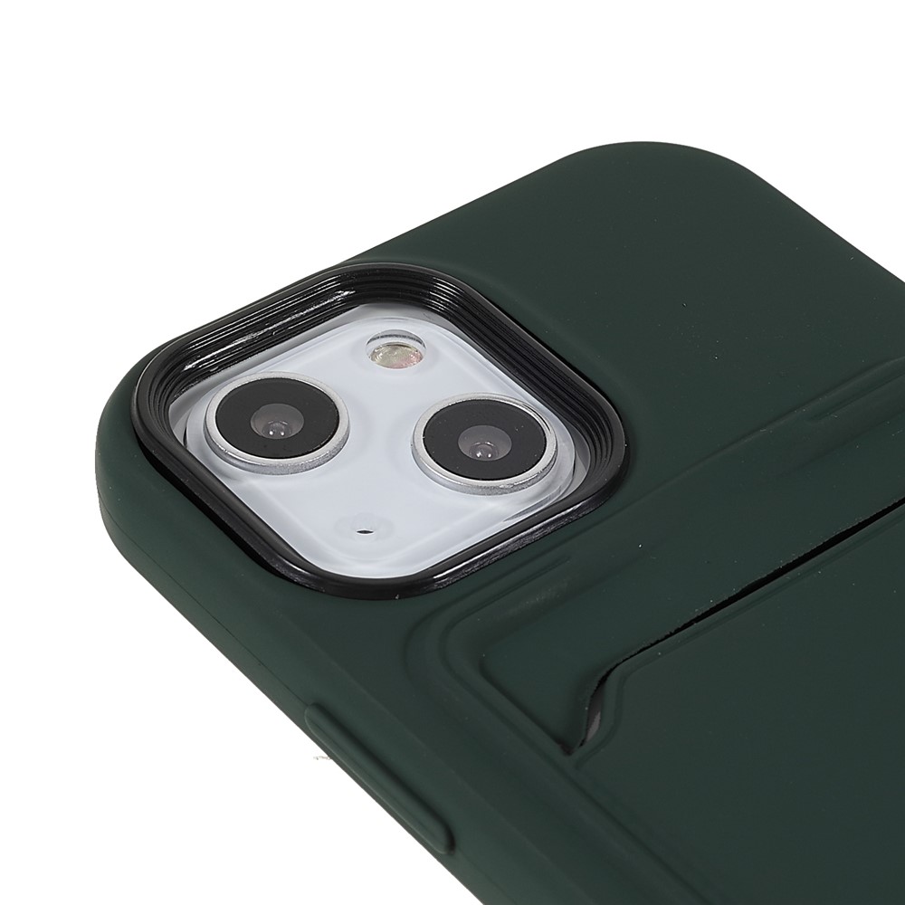 Rubberized Surface PC+TPU Hybrid Cases Card Slot Design Anti-drop Protective Case Cover for iPhone 13 6.1 inch - Blackish Green-7