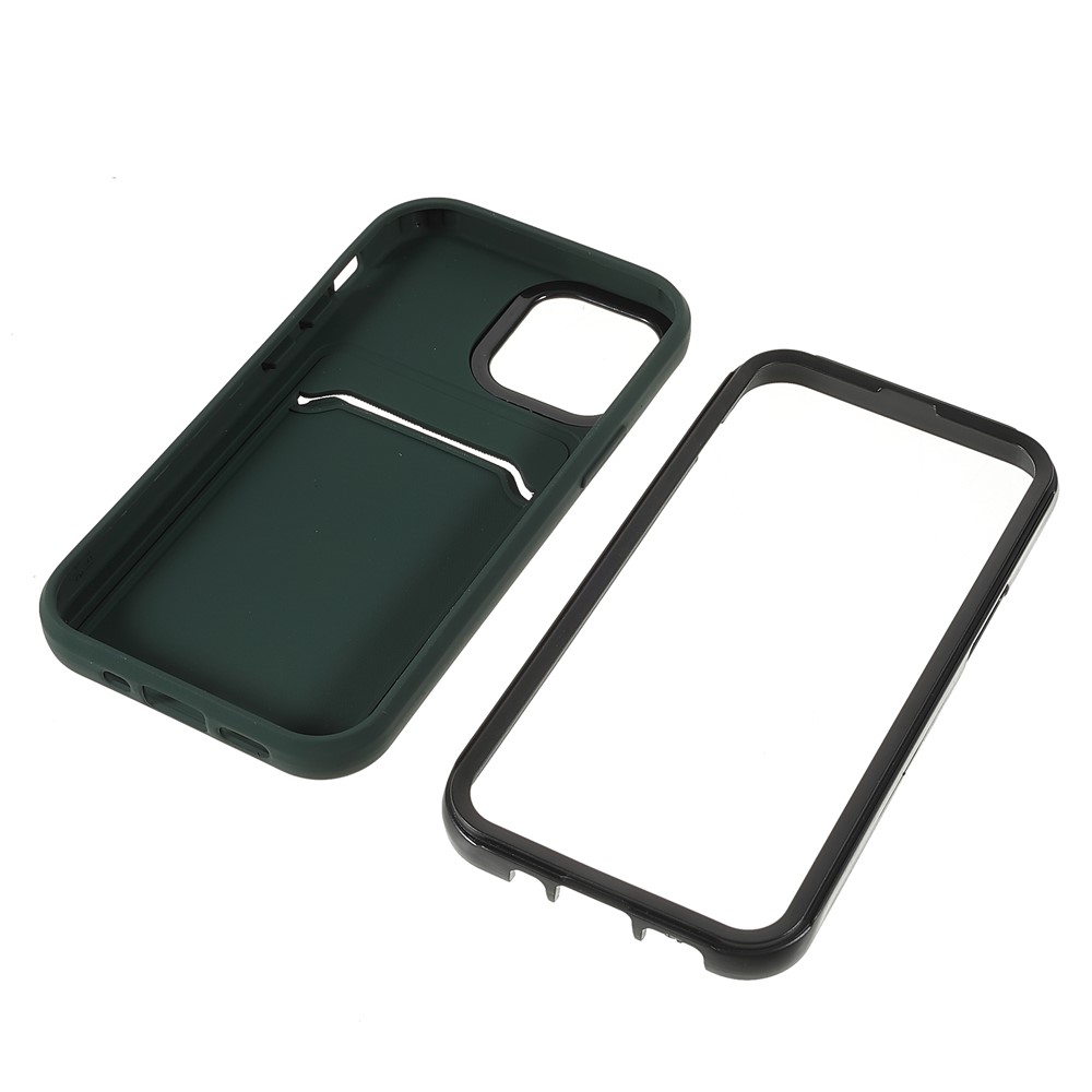 Rubberized Surface PC+TPU Hybrid Cases Card Slot Design Anti-drop Protective Case Cover for iPhone 13 6.1 inch - Blackish Green-8