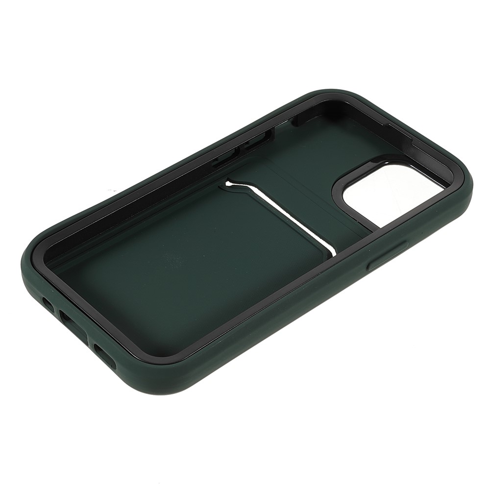 Rubberized Surface PC+TPU Hybrid Cases Card Slot Design Anti-drop Protective Case Cover for iPhone 13 6.1 inch - Blackish Green-9