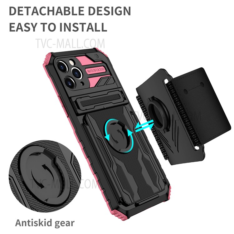 ENKAY Anti-fingerprint Mobile Phone Cover PC + TPU Phone Case with Kickstand and Sport Armband for iPhone 11 Pro Max 6.5 inch - Pink-2