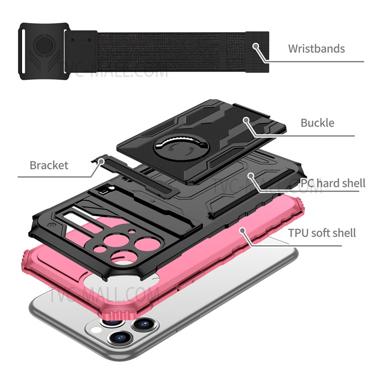 ENKAY Anti-fingerprint Mobile Phone Cover PC + TPU Phone Case with Kickstand and Sport Armband for iPhone 11 Pro Max 6.5 inch - Pink-4
