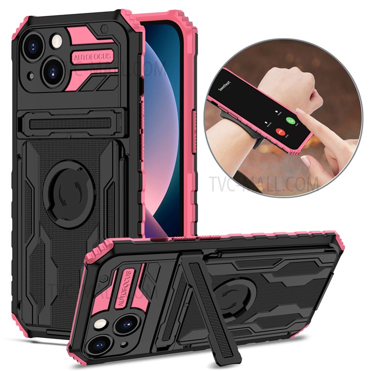 ENKAY Kickstand Hard PC + Soft TPU Phone Case Sport Mobile Phone Cover with Armband for iPhone 13 mini 5.4 inch - Pink-1