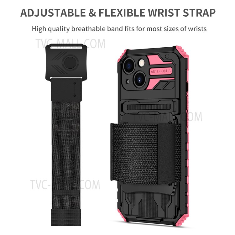 ENKAY Kickstand Hard PC + Soft TPU Phone Case Sport Mobile Phone Cover with Armband for iPhone 13 mini 5.4 inch - Pink-3