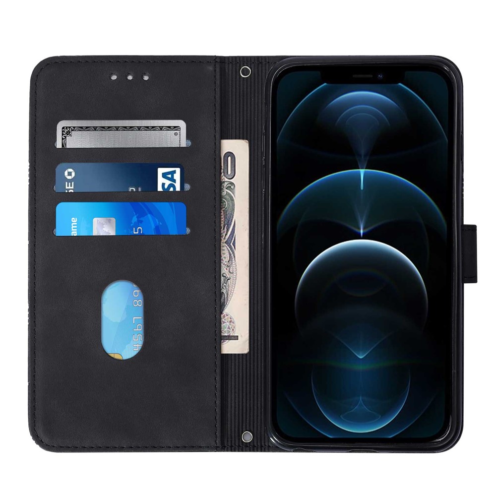 PB2-1 Series PU Leather Business Phone Case Scratch Resistant Imprinted Wallet Phone Protector with Shoulder Strap Stand for iPhone 12 Pro Max 6.7 inch - Black-4