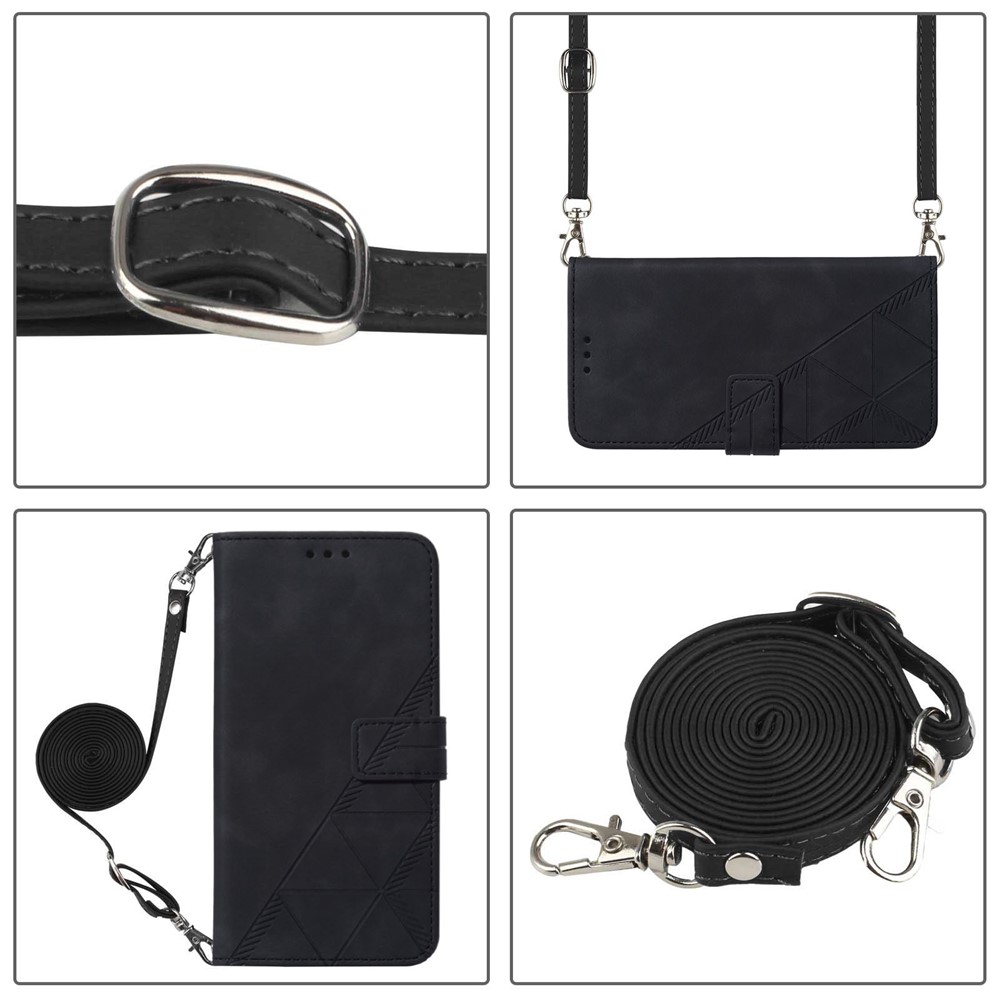 PB2-1 Series PU Leather Business Phone Case Scratch Resistant Imprinted Wallet Phone Protector with Shoulder Strap Stand for iPhone 12 Pro Max 6.7 inch - Black-8