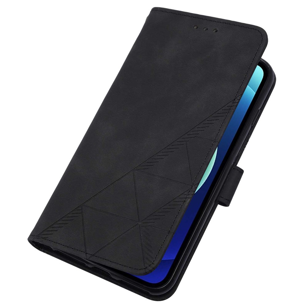 PB2-1 Series PU Leather Phone Case Anti-fall Imprinted Phone Cover with Wallet Long Lanyard Stand for iPhone 12 mini 5.4 inch - Black-10