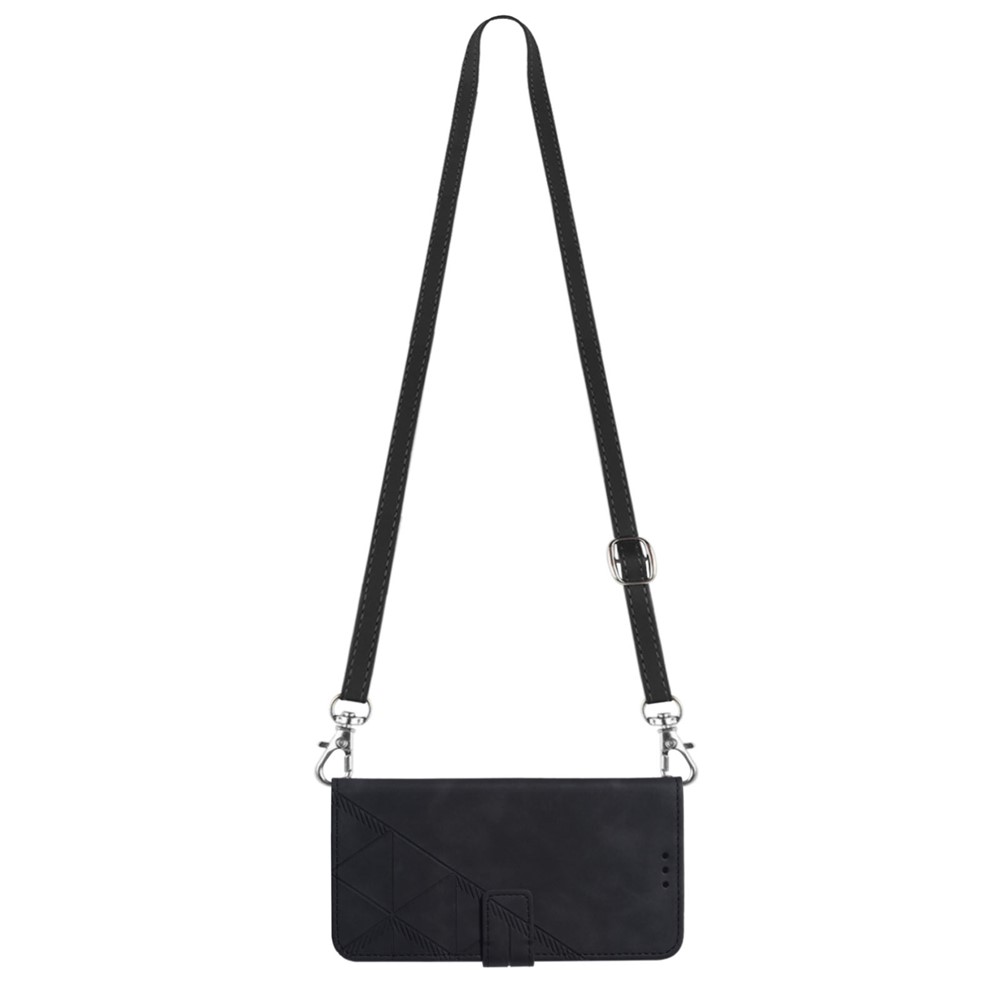 PB2-1 Series PU Leather Phone Case Anti-fall Imprinted Phone Cover with Wallet Long Lanyard Stand for iPhone 12 mini 5.4 inch - Black-6
