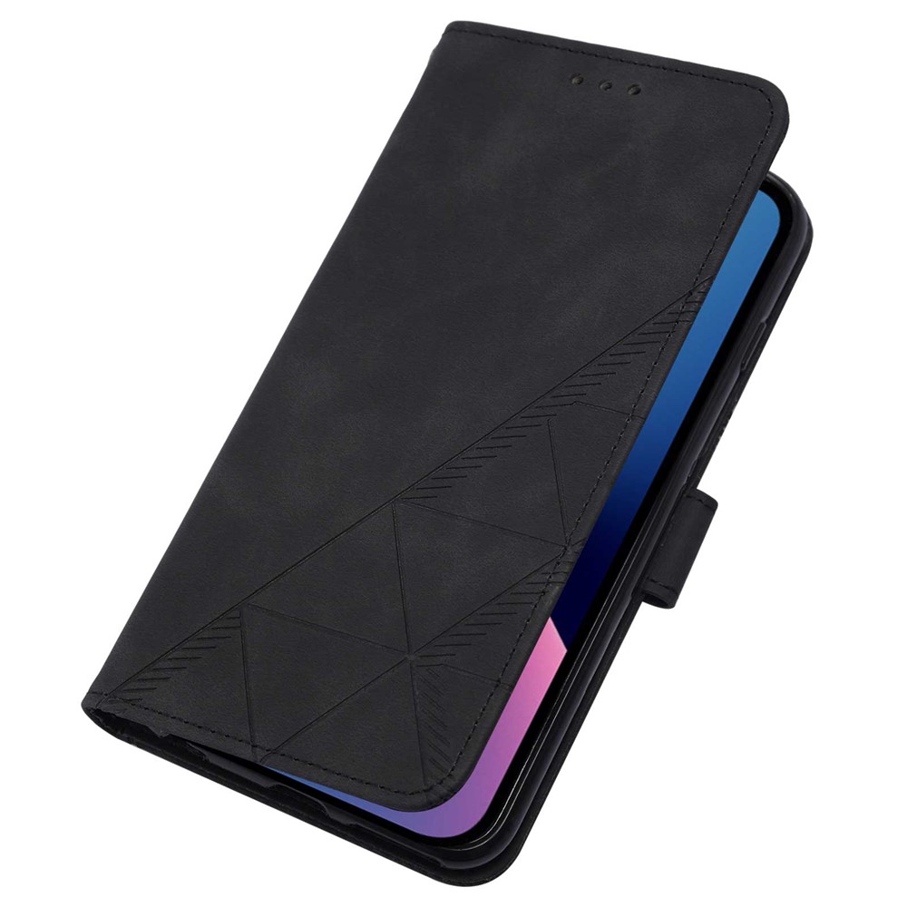 PB2-1 Series Imprinted PU Leather Phone Case Scratch-proof Business Wallet Phone Protector with Shoulder Strap Stand for iPhone 13 Pro Max 6.7 inch - Black-10