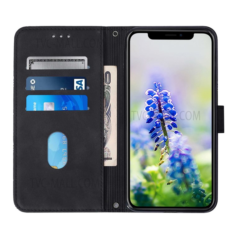 PB2-1 Series PU Leather Anti-fall Long Lanyard Case Imprinting Lines Wallet Phone Cover with Stand for Apple iPhone XS Max 6.5 inch - Black-4