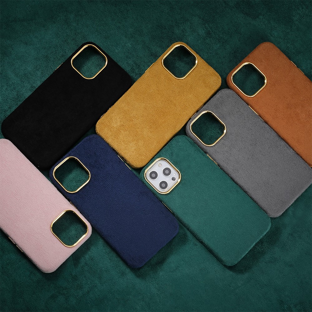 Flocking PU Leather Coated PET + Metal Hybrid Case All-wrapped Back Mobile Phone Protective Cover for iPhone 13 Pro 6.1 inch - Black-5