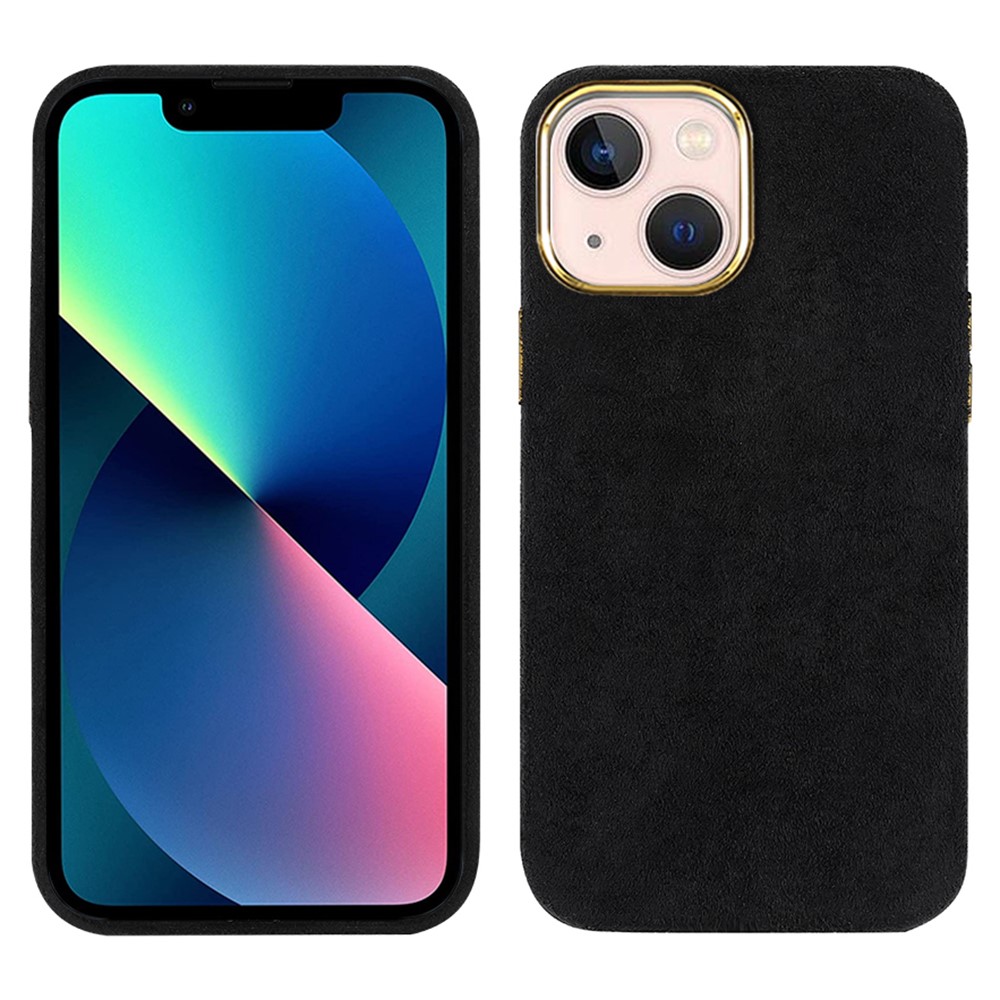 Ultra Thin Flocking PU Leather Coated PET + Metal Hybrid Case Mobile Phone Protective Cover for iPhone 13 mini 5.4 inch - Black-1