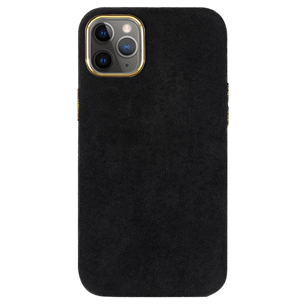 Solid Color Flocking PU Leather Coated PET + Metal Hybrid Case Mobile Phone Protective Cover for iPhone 11 Pro 5.8 inch - Black-2