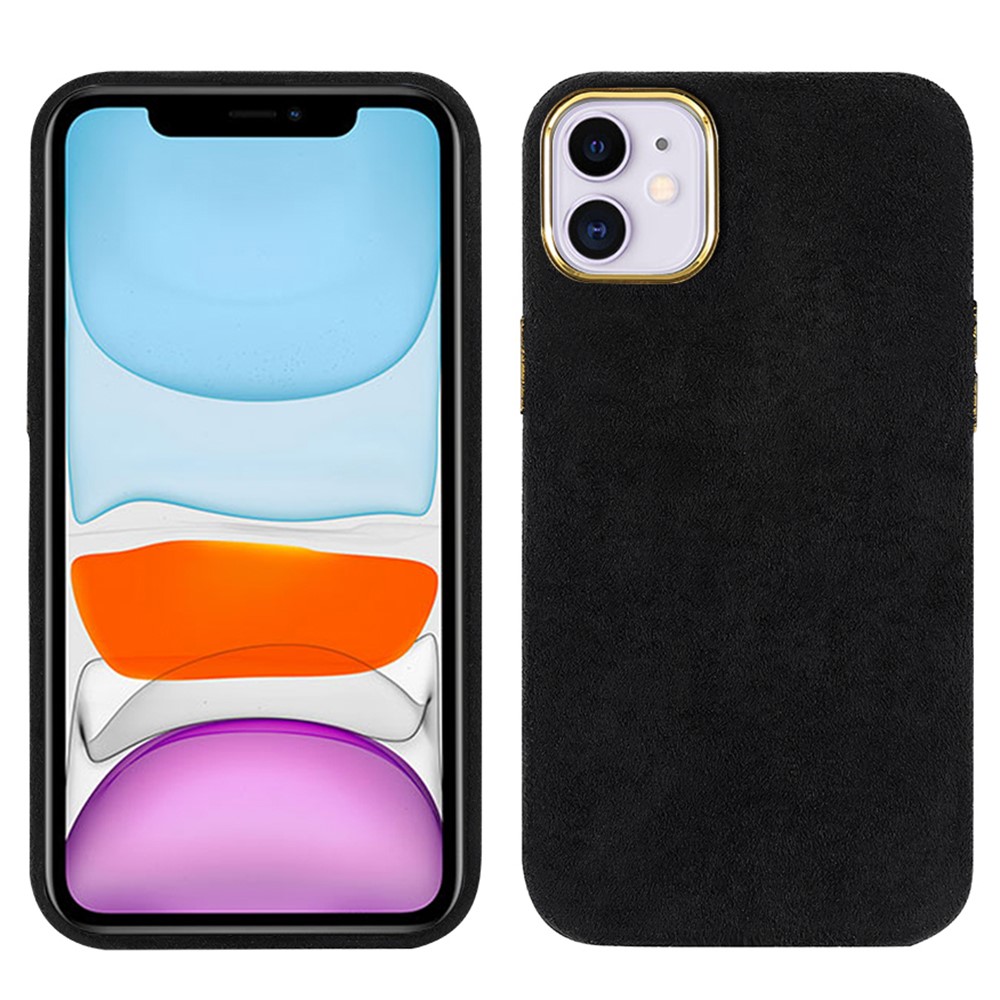 Lightweight Flocking PU Leather Coated PET + Metal Hybrid Case Mobile Phone Protective Cover for iPhone 11 6.1 inch - Black-1