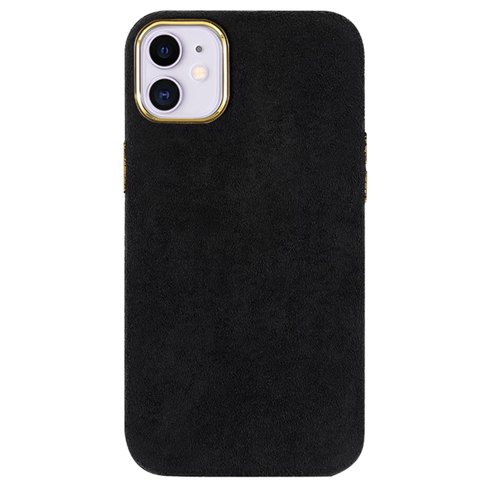Lightweight Flocking PU Leather Coated PET + Metal Hybrid Case Mobile Phone Protective Cover for iPhone 11 6.1 inch - Black-3