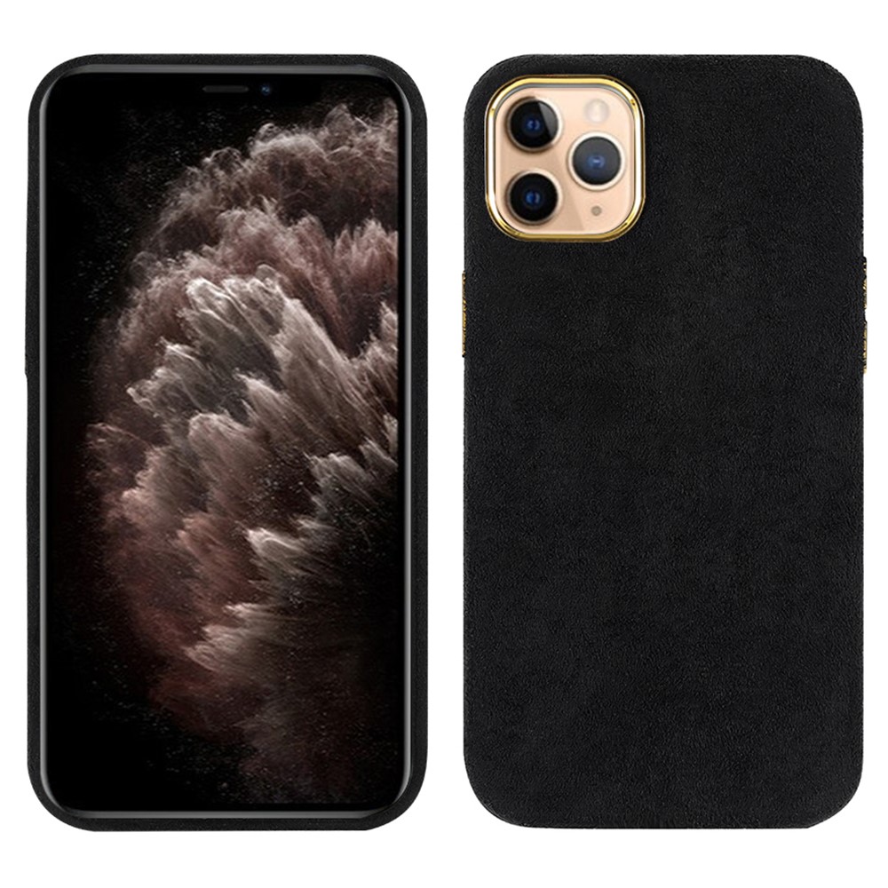 Anti-drop Flocking PU Leather Coated PET + Metal Hybrid Case Mobile Phone Protective Cover for iPhone 11 Pro Max 6.5 inch - Black-1