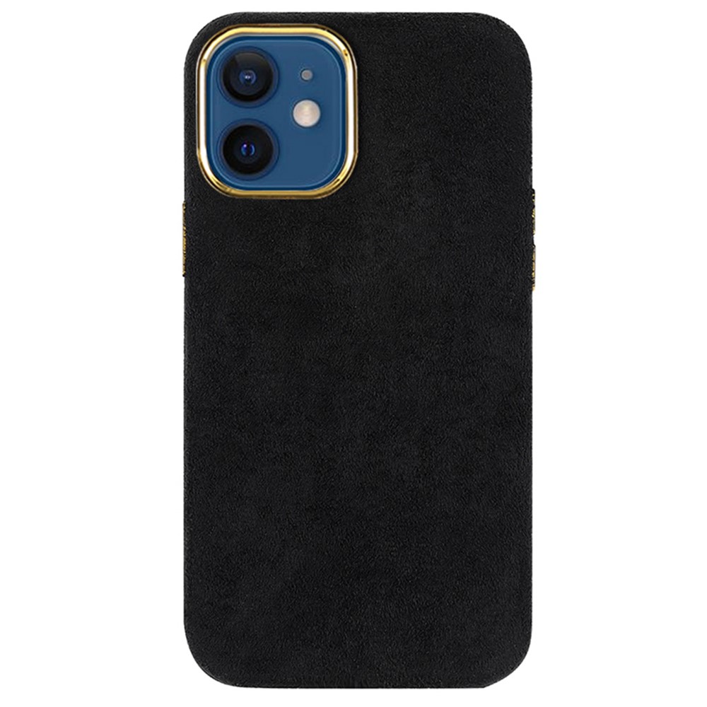 Bump-proof Flocking PU Leather Coated PET + Metal Hybrid Case Mobile Phone Protective Cover for iPhone 12 mini 5.4 inch - Black-3