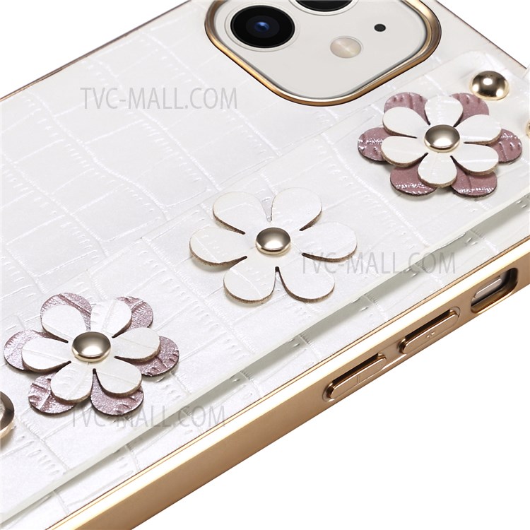 Sakura Decor Finger Ring Design Electroplating Bumper PU Leather Coated TPU Phone Case with Hand Strap Kickstand for iPhone 12 mini 5.4 inch - White-5