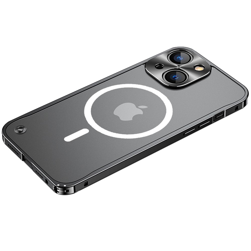 Tempered Glass + Metal Hybrid Scratch-resistant Phone Case Matte Transparent Protective Cover with Magnetic Wireless Charging Feature for iPhone 13 mini 5.4 inch - Black-1