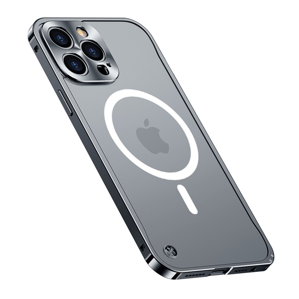 Tempered Glass + Metal Hybrid Scratch-resistant Phone Case Matte Transparent Protective Cover with Magnetic Wireless Charging Feature for iPhone 13 mini 5.4 inch - Black-2
