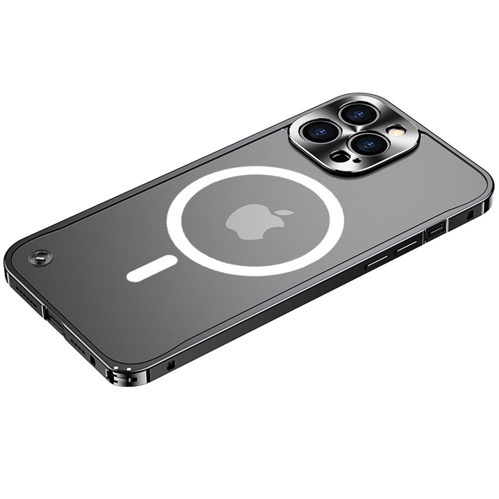 Scratch-resistant Slim Phone Case Tempered Glass + Metal Frame Protector Matte Transparent Scratch-resistant Cover with Magnetic Wireless Charging Feature for iPhone 12 Pro 6.1 inch - Black-1