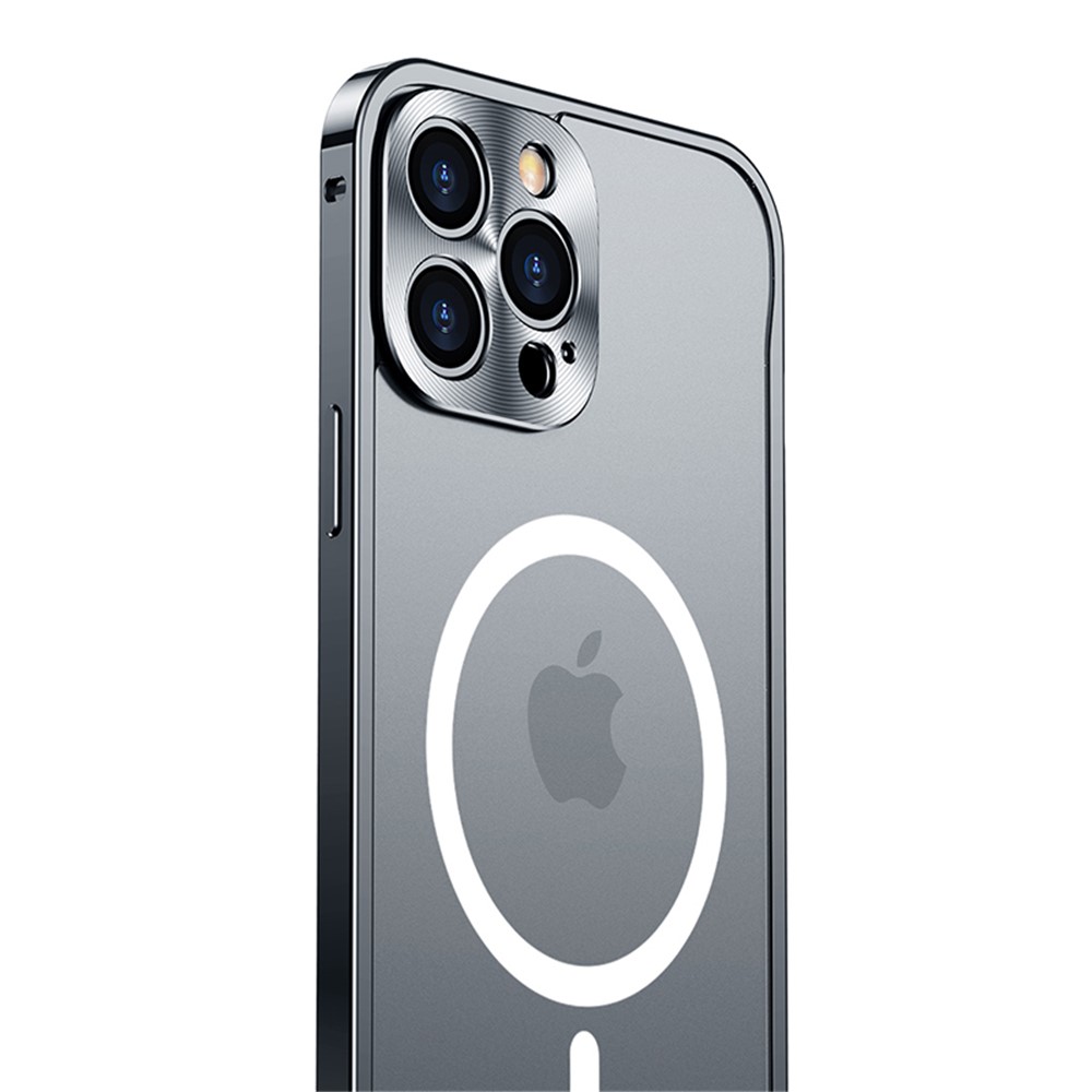 Scratch-proof Matte Phone Case Tempered Glass + Metal Hybrid Transparent Protective Phone Cover with Magnetic Wireless Charging Feature for iPhone 12 6.1 inch - Black-4