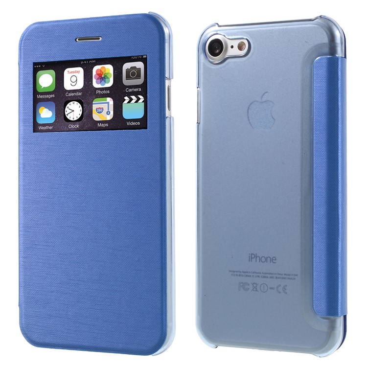 

View Window Leather Phone Shell for iPhone 7 4.7 inch - Blue