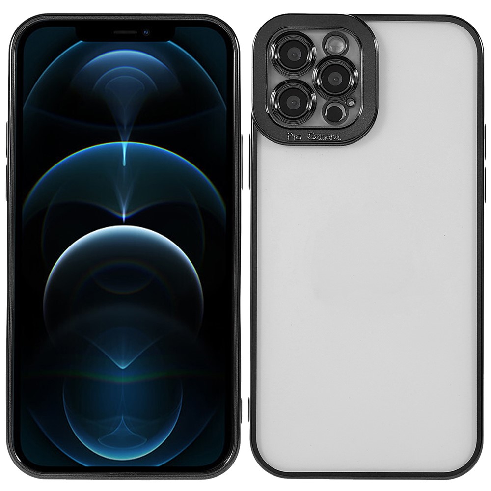 Precise Cutout Electroplating Well-protected Transparent TPU Phone Case Shell for iPhone 12 Pro Max 6.7 inch - Black-1