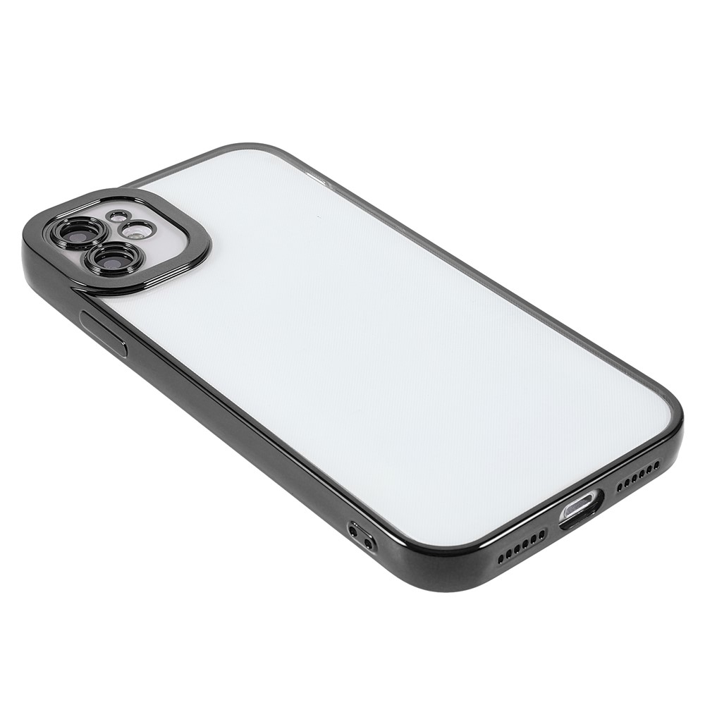 Camera Lens Protection Precise Cutout Electroplating Transparent TPU Phone Case Cover for iPhone 12 6.1 inch - Black-4