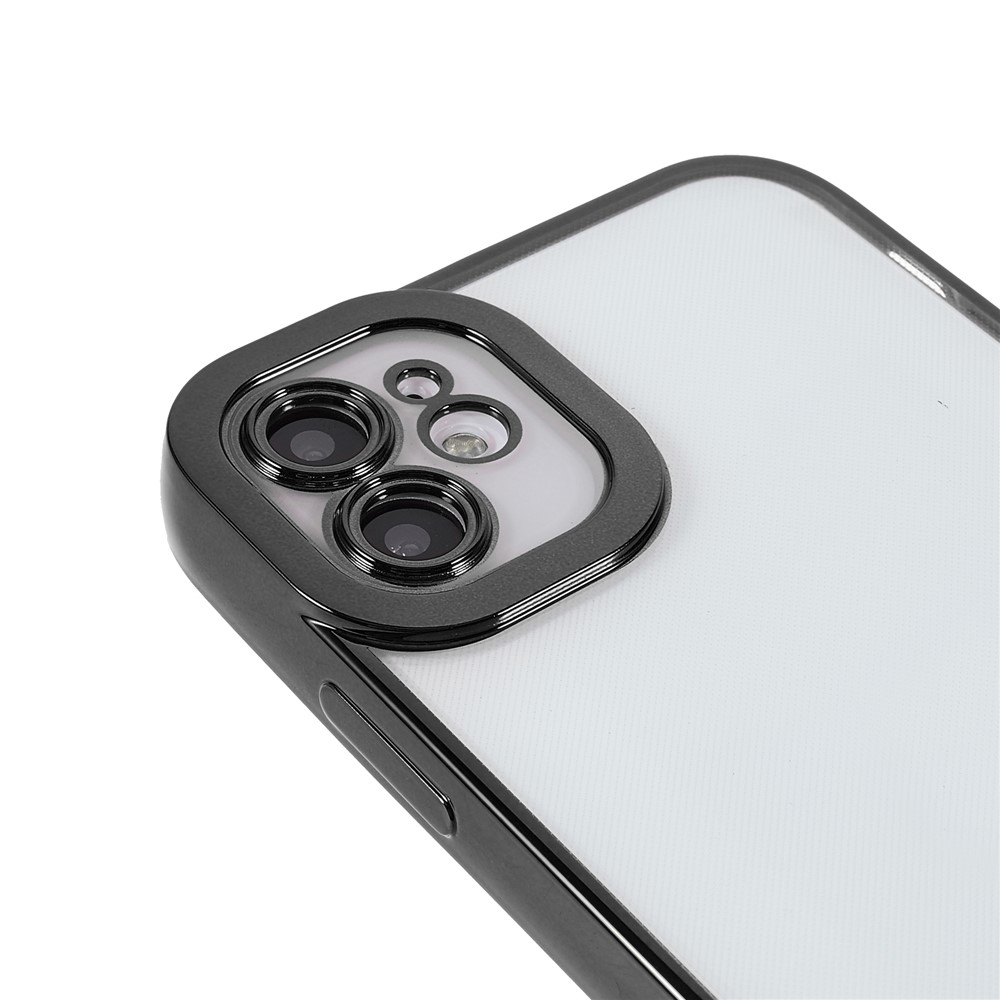 Camera Lens Protection Precise Cutout Electroplating Transparent TPU Phone Case Cover for iPhone 12 6.1 inch - Black-6