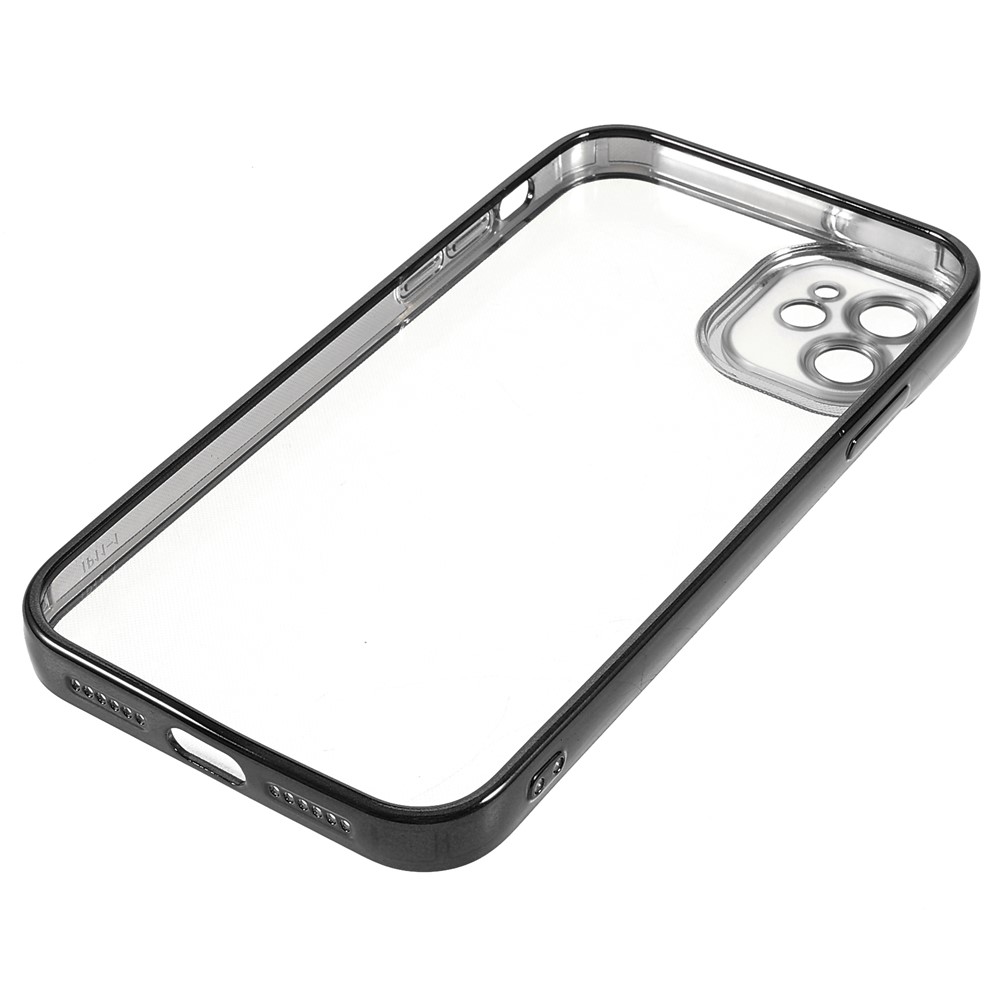 Camera Lens Protection Precise Cutout Electroplating Transparent TPU Phone Case Cover for iPhone 12 6.1 inch - Black-7