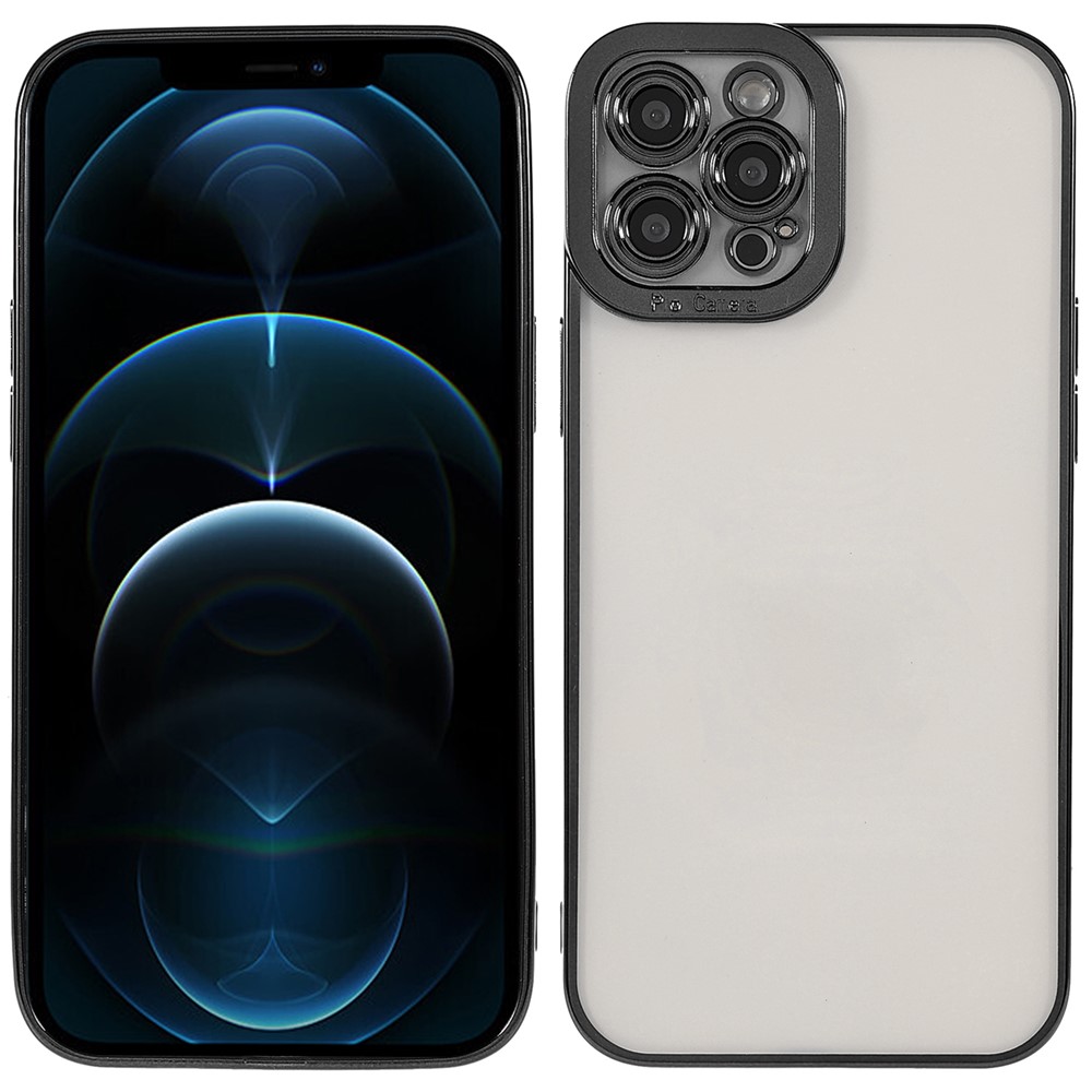 Scratch-resistant Precise Cutout Transparent Electroplating TPU Phone Case Protective Cover for iPhone 13 Pro 6.1 inch - Black-1