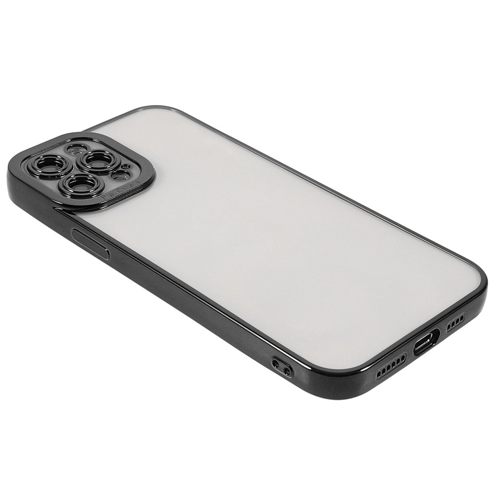Scratch-resistant Precise Cutout Transparent Electroplating TPU Phone Case Protective Cover for iPhone 13 Pro 6.1 inch - Black-4