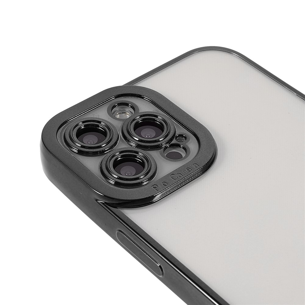 Scratch-resistant Precise Cutout Transparent Electroplating TPU Phone Case Protective Cover for iPhone 13 Pro 6.1 inch - Black-6