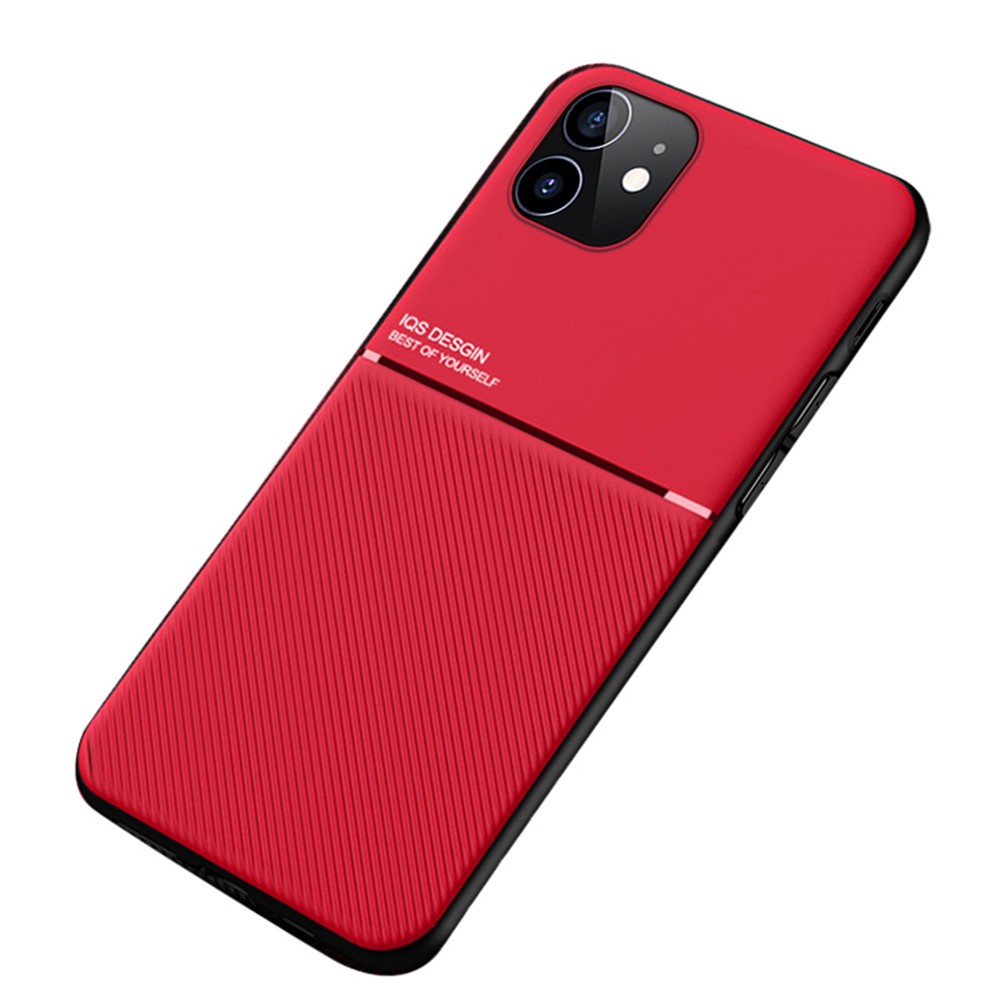 Anti-fingerprint Shockproof Phone Cover Mobile Phone Case TPU + PU Leather Protective Shell with Built-in Magnetic Metal Sheet for iPhone 12 mini 5.4 inch - Red
