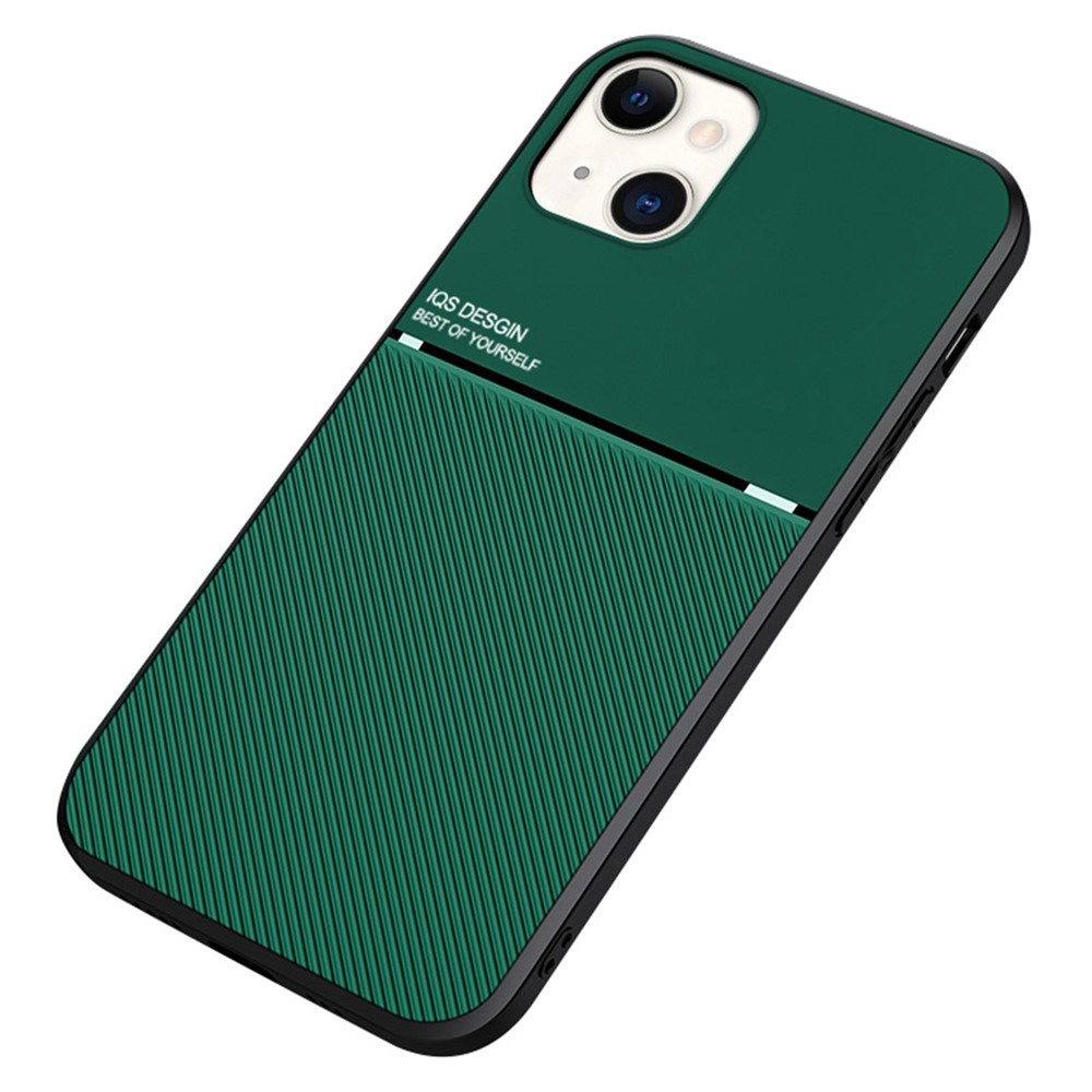 For iPhone 13 mini 5.4 inch Precise Cutout Textured Anti-fall TPU + PU Leather Phone Case with Built-in Magnetic Metal Sheet - Green