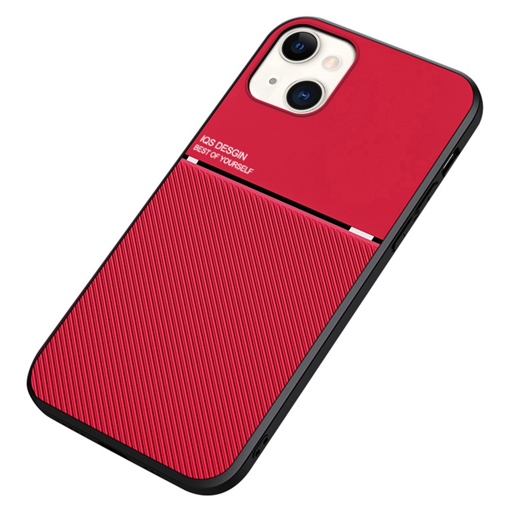 For iPhone 13 mini 5.4 inch Precise Cutout Textured Anti-fall TPU + PU Leather Phone Case with Built-in Magnetic Metal Sheet - Red
