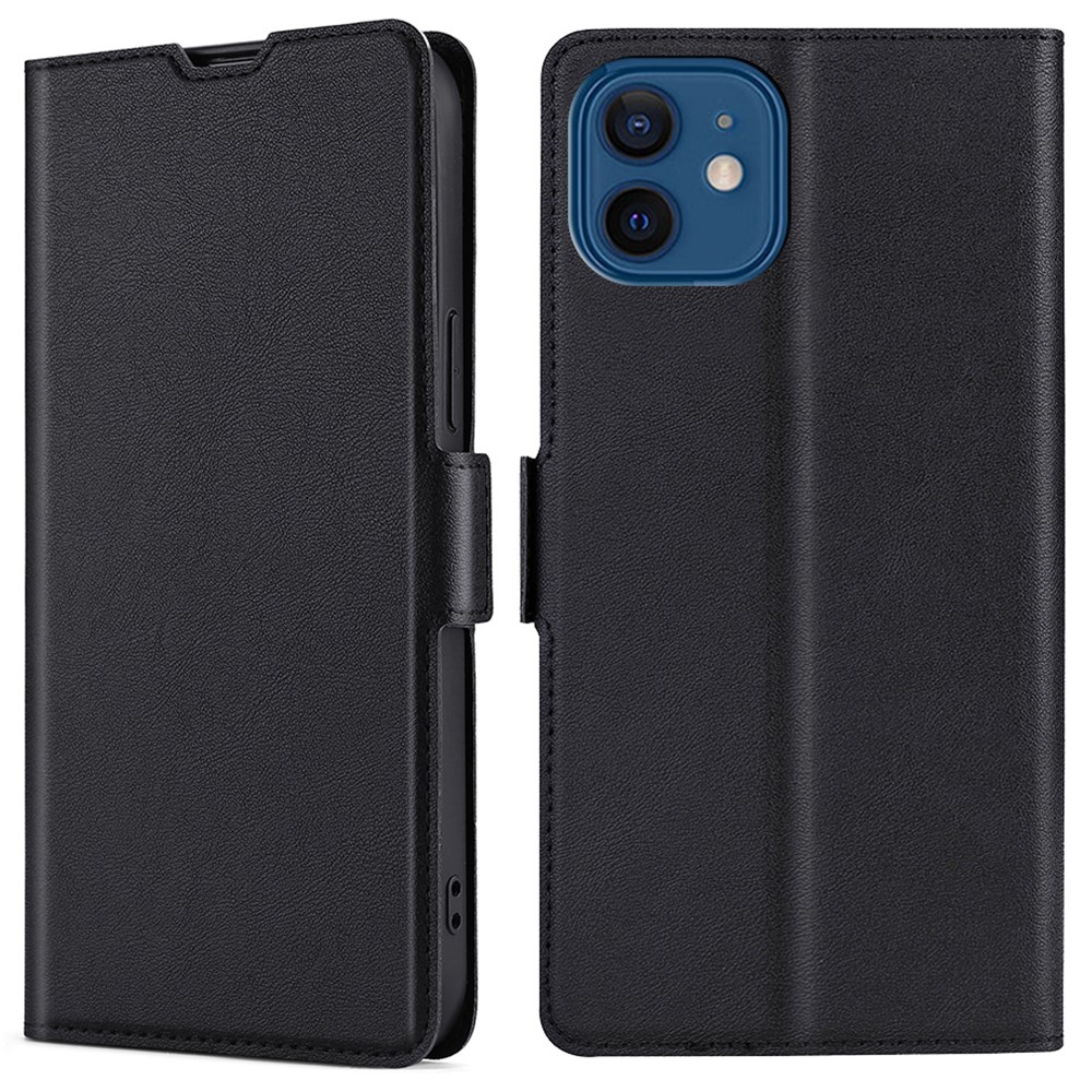 Card Slot Design Side Magnetic Closure Well-protected Ultra-thin Leather Phone Stand Case with for iPhone 12/12 Pro 6.1 inch - Black-1