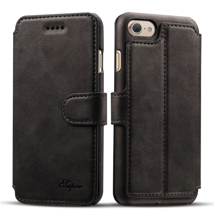 Crazy Horse Leather Wallet Stand Shell for iPhone 7 Plus 5.5 Inch - Black-1