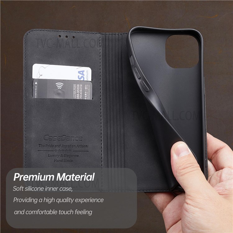 CASEDANCE Waltz 001 Series Supporting Wireless Charging Magnetic Auto-absorbed Flip PU Leather Stand Phone Case with Wallet for iPhone 13 6.1 inch - Black-10