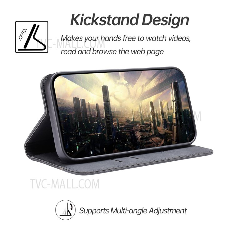 CASEDANCE Waltz 001 Series Supporting Wireless Charging Magnetic Auto-absorbed Flip PU Leather Stand Phone Case with Wallet for iPhone 13 6.1 inch - Black-5