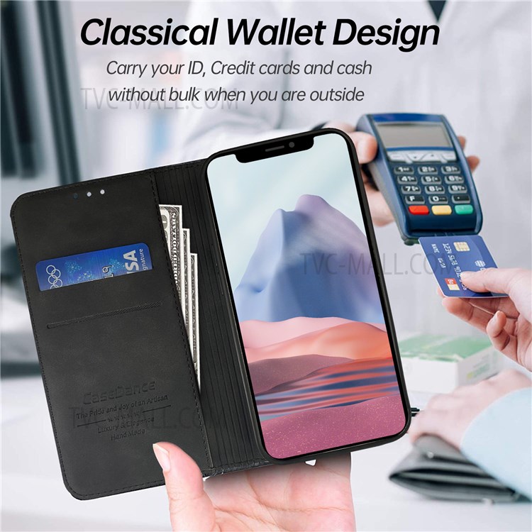 CASEDANCE Waltz 001 Series Supporting Wireless Charging Magnetic Auto-absorbed Flip PU Leather Stand Phone Case with Wallet for iPhone 13 6.1 inch - Black-8